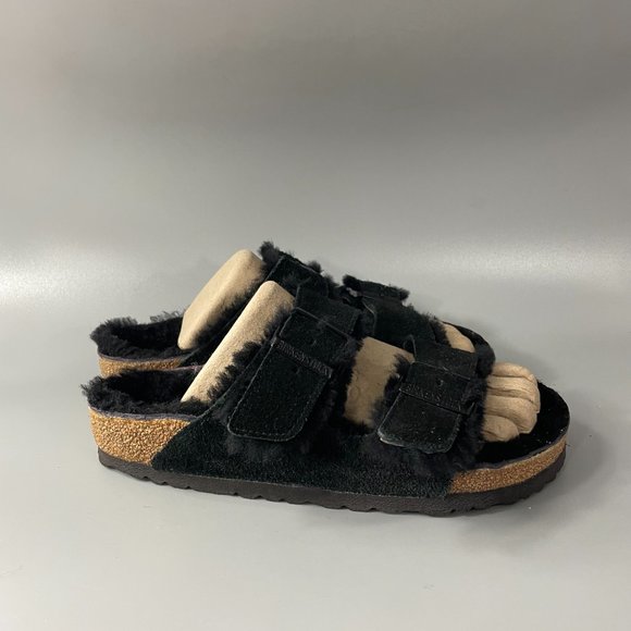 Birkenstock Arizona Shearling Black Suede Leather, Size 38